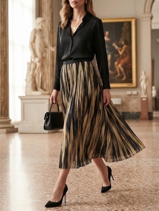 Jones New York Dresses & Skirts - Jones New York Black and Cream Gathered Midi Skirt Sz 12 Elegant Office Chic Ric